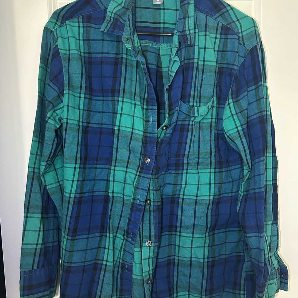 Old Navy Teal and Navy Plaid Men's Shirt
